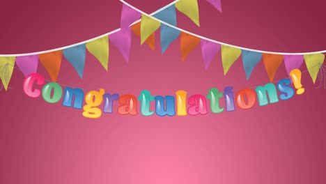 Animation-of-congratulations-text-in-colourful-letters-with-bunting-on-pink-background