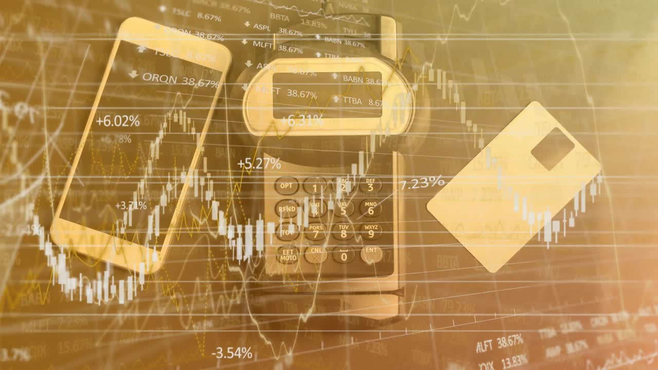 신용 카드 단말기 스마트폰과 신용 카드를 통해 금융 데이터 처리의 애니메이션