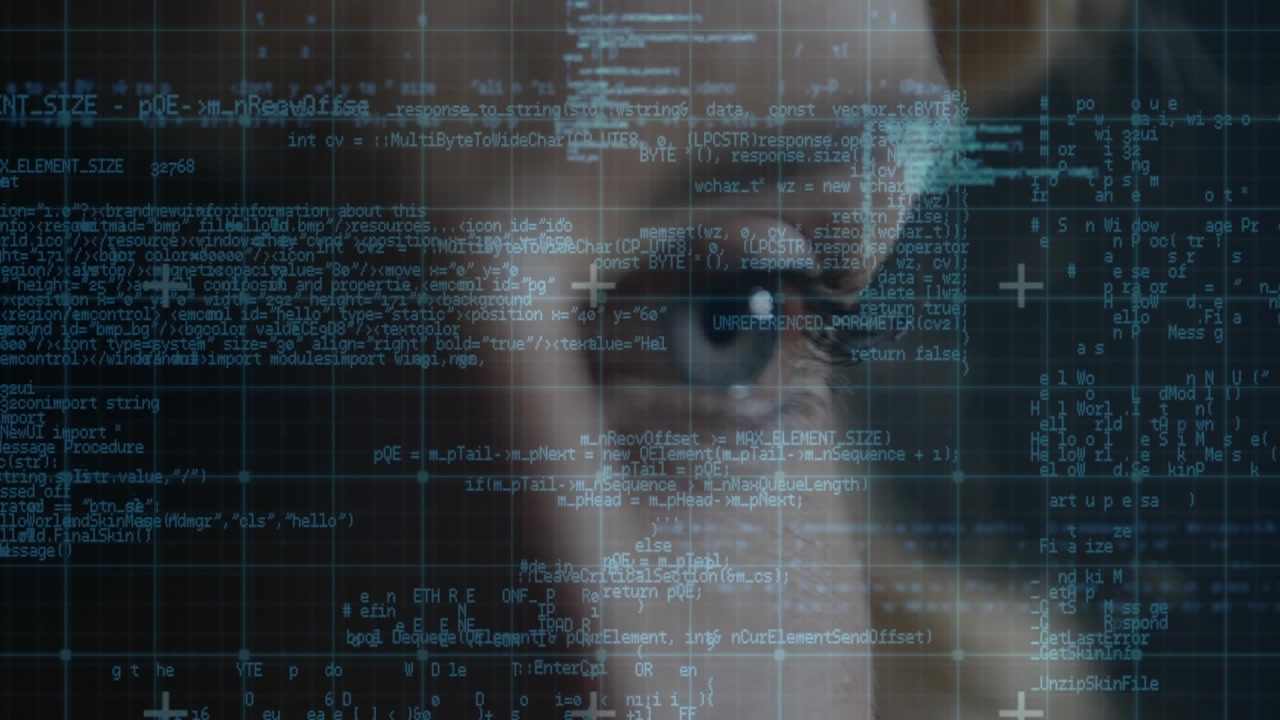 Animasjon av databehandling over øyet til en kaukasisk kvinne