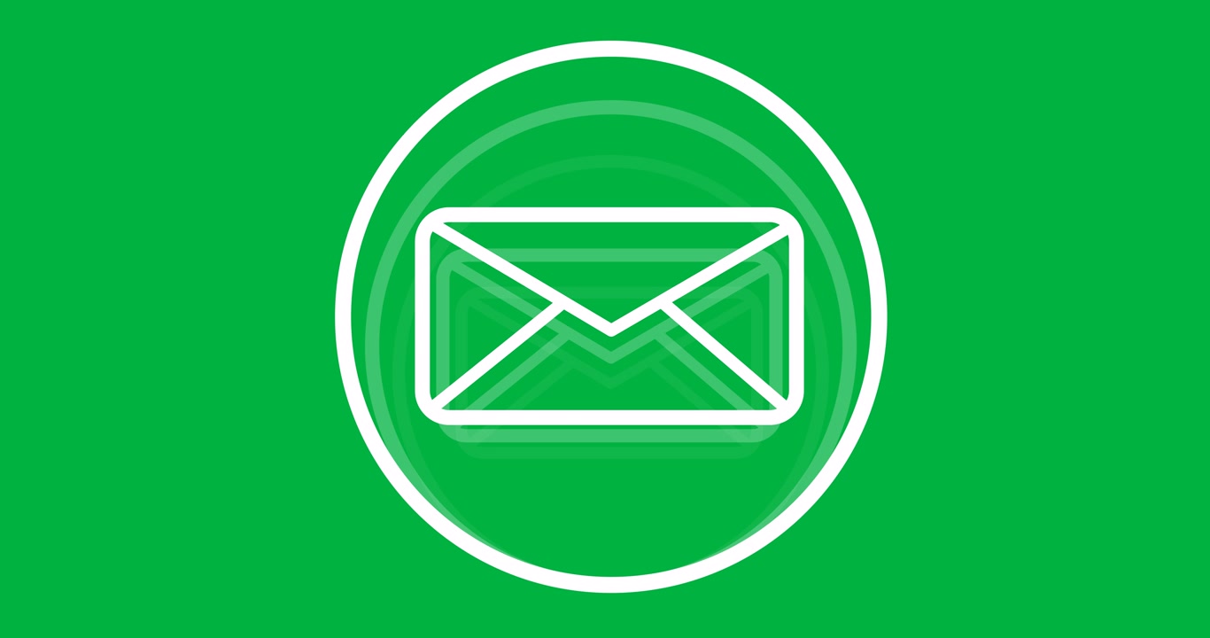 Animazione di un'icona digitale a forma di busta email su sfondo trasparente.