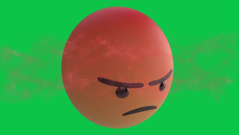 digital animation of digital wave over angry face emoji against green background