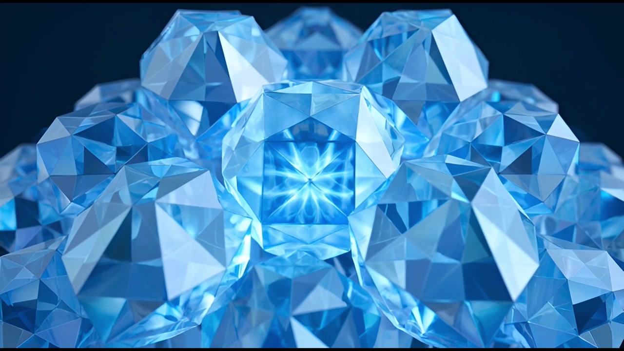 Abstrakte Animation von leuchtend blauen geometrischen Kristallkugeln