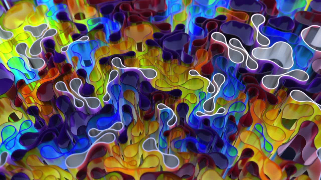 composición de animación 3d multicolor. tubos cilíndricos suaves se dibujan hacia el centro, deformados al moverse