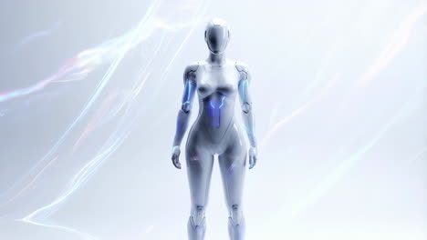 sleek humanoid robot in a futuristic ethereal setting