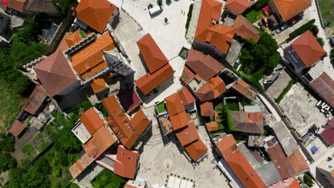 top-down view of pjaca main square in jelsa, croatia, europe. aerial shot