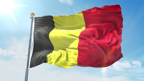 belgium flag waving in the wind against deep blue sky. national theme, international concept. 3d render seamless loop 4k