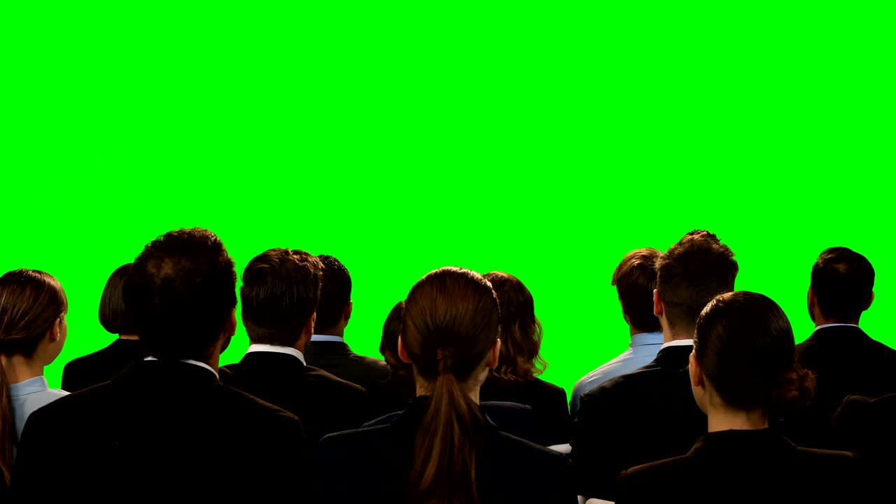 보이지 않는 화면을 보는 비즈니스 임원들