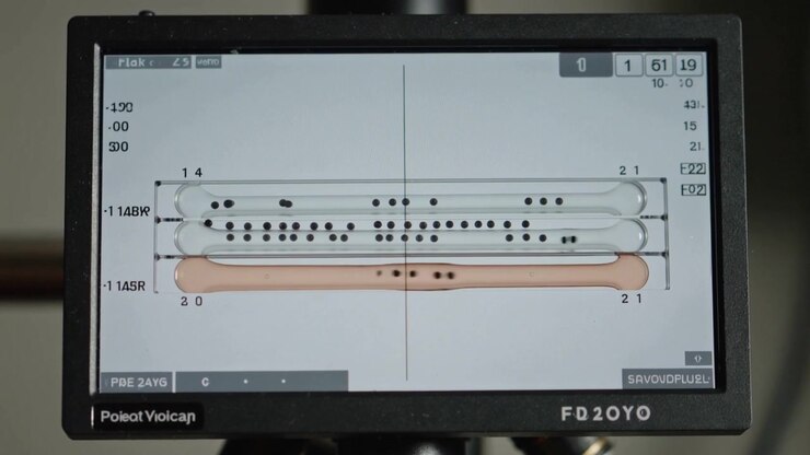Displaying monitor on stand updating across frames in room, showing markers moving for data