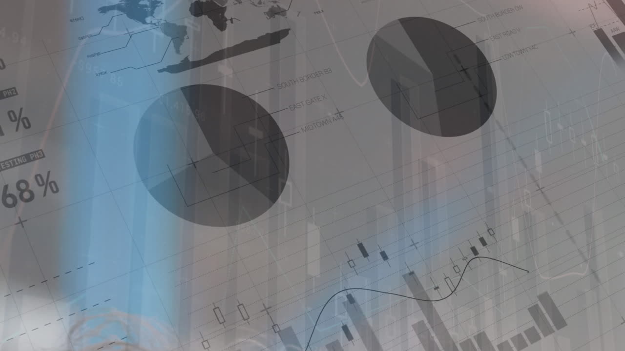 animación del procesamiento de datos financieros sobre un fondo gris