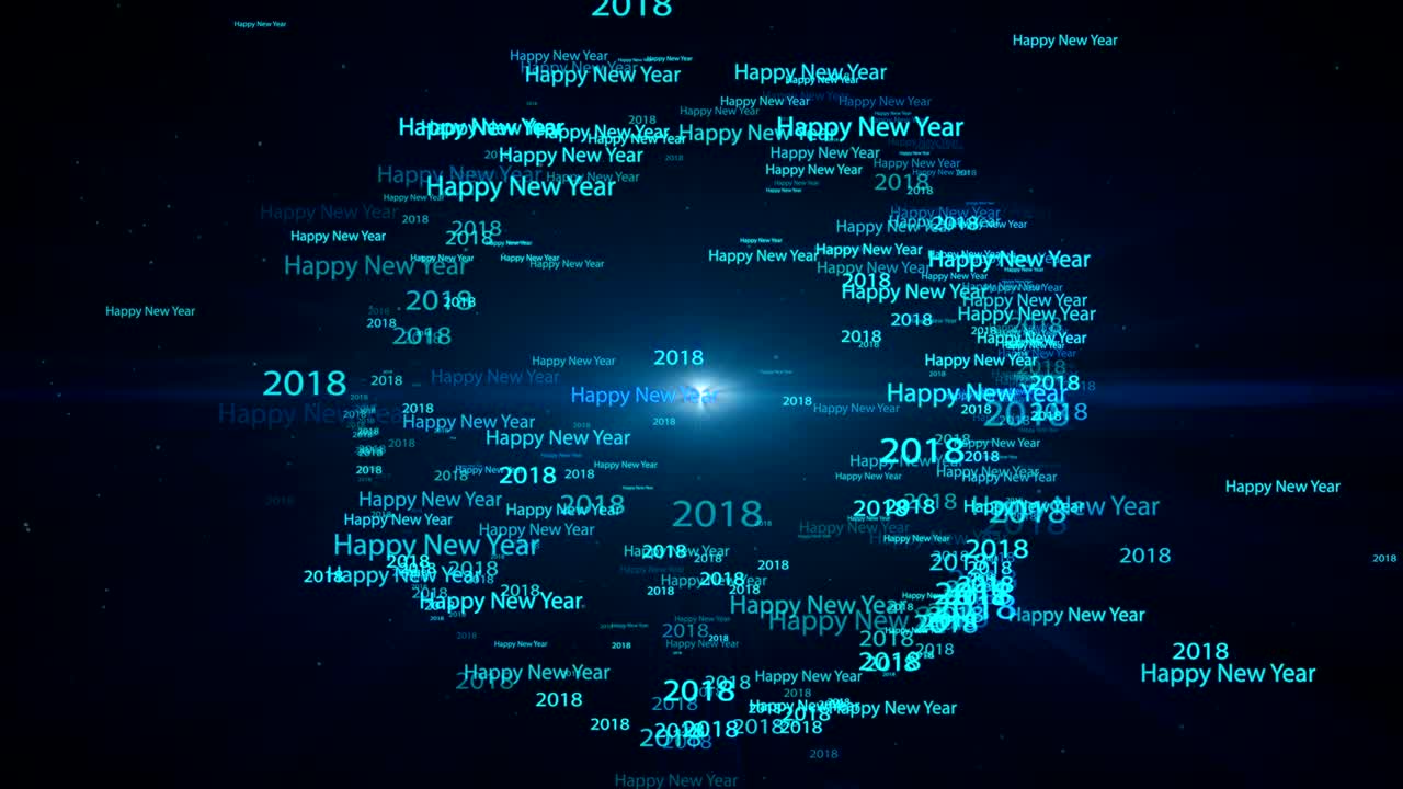 Animation motion background, 2018 Happy New Year text word fly in blue circle shape background.