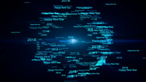 animation motion background, 2018 happy new year text word fly in blue circle shape background.