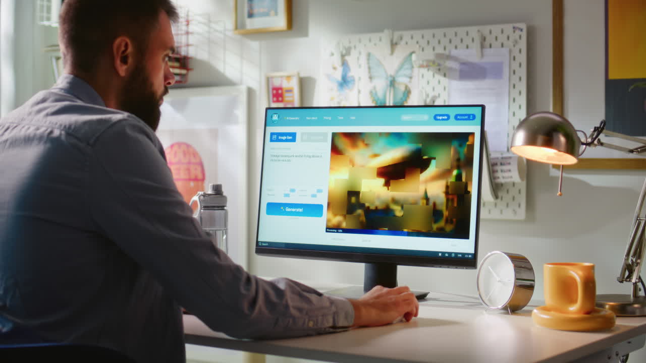 Person working on a computer in a home office environment