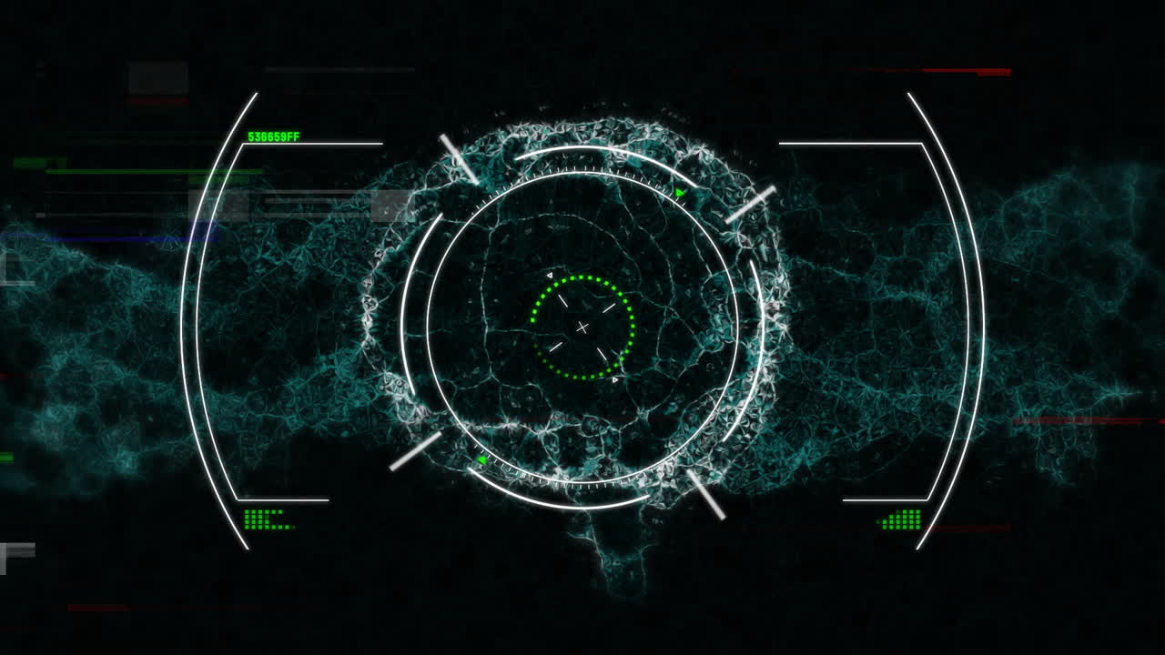 Animation of circular grid with digital network connections on dark background