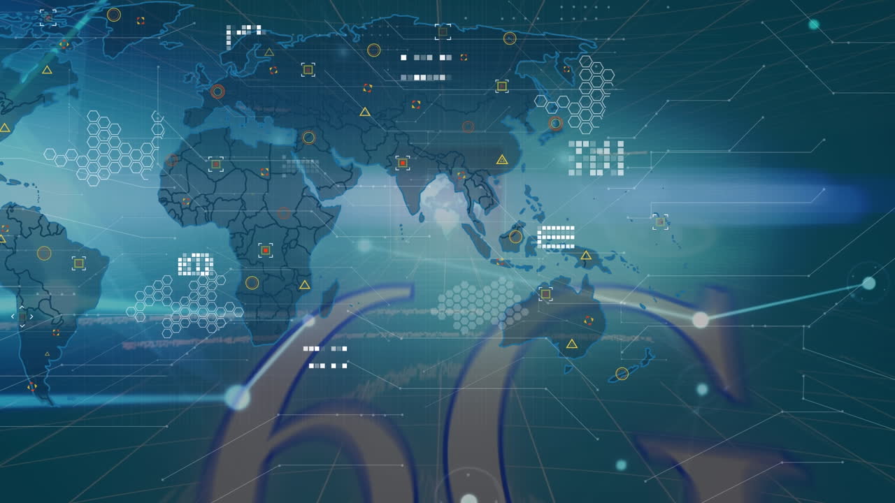 파란색 배경에 연결 네트워크를 통해 세계 지도의 애니메이션