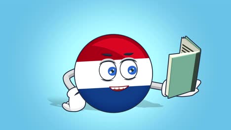 cartoon icon flag netherlands read book holland with face animation with alpha matte