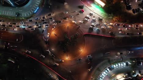 night aerial view of a busy roundabout