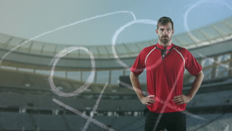 jugador de rugby profesional de pie frente a un estadio deportivo 4k