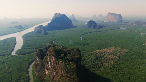 aerial drone view of islands in ao phang nga national park thailand, natural landscape