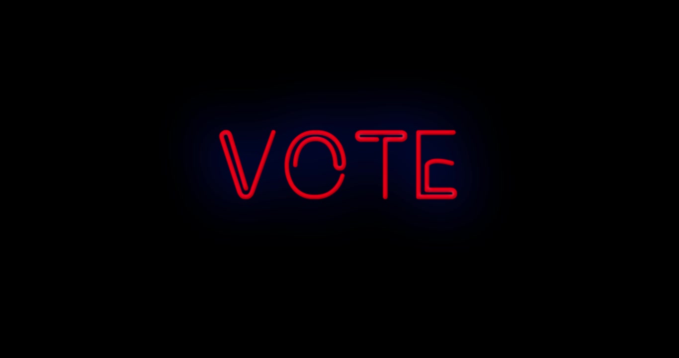 Flashing neon RED color sign on black background on and off with flicker