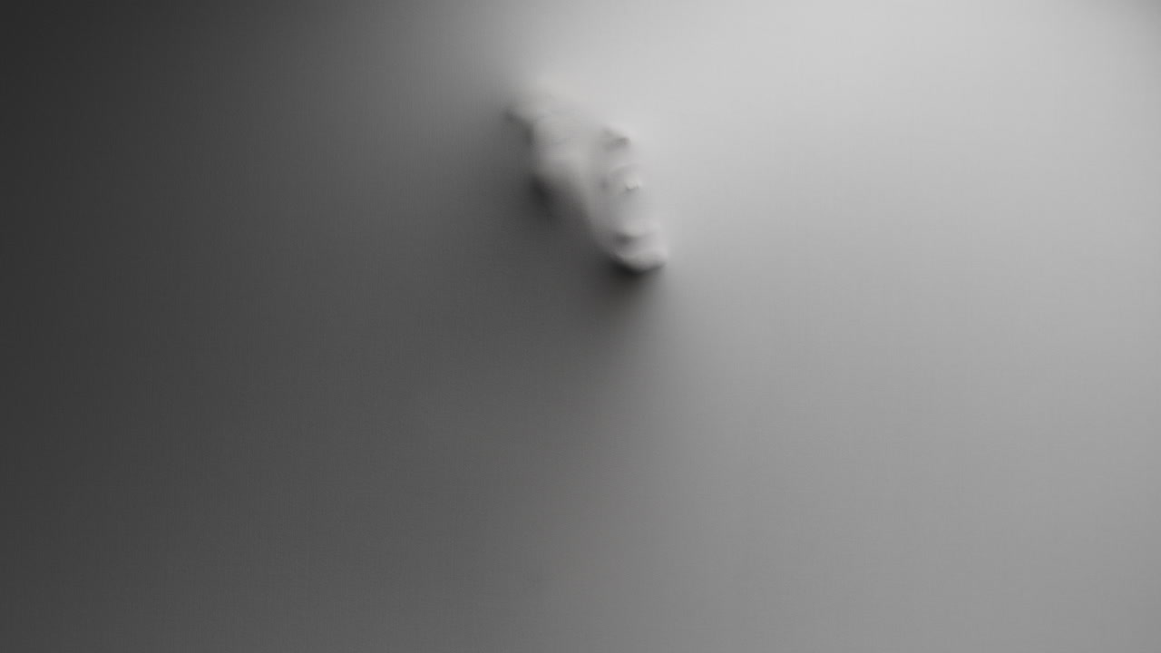 A scary silhouette of a woman appears screaming from the white wall