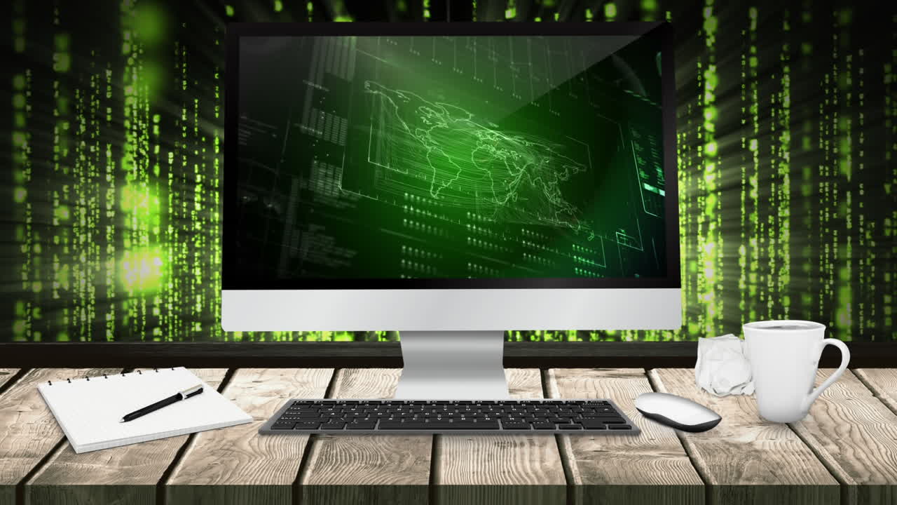 세계 지도를 보여주는 pc 화면