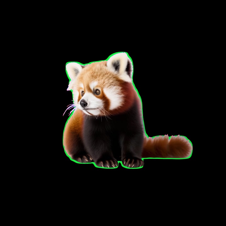 Adorabile panda rosso seduto che si gira su sfondo nero
