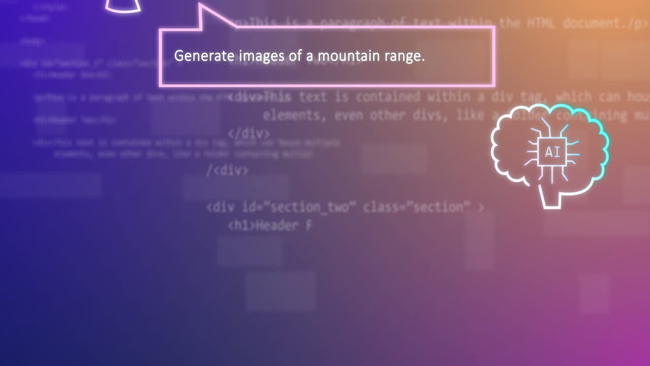 Animation of ai technology chat and images of mountains over data processing