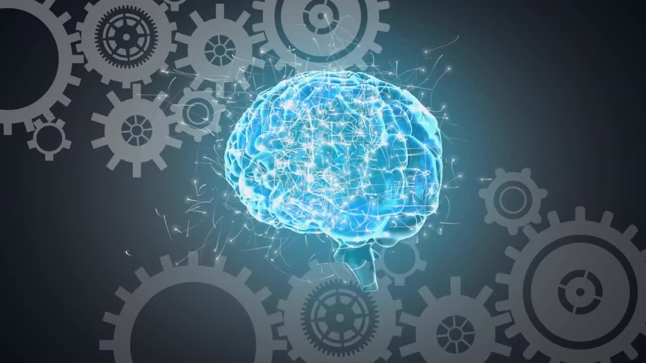 compuesto digital de un cerebro y engranajes industriales