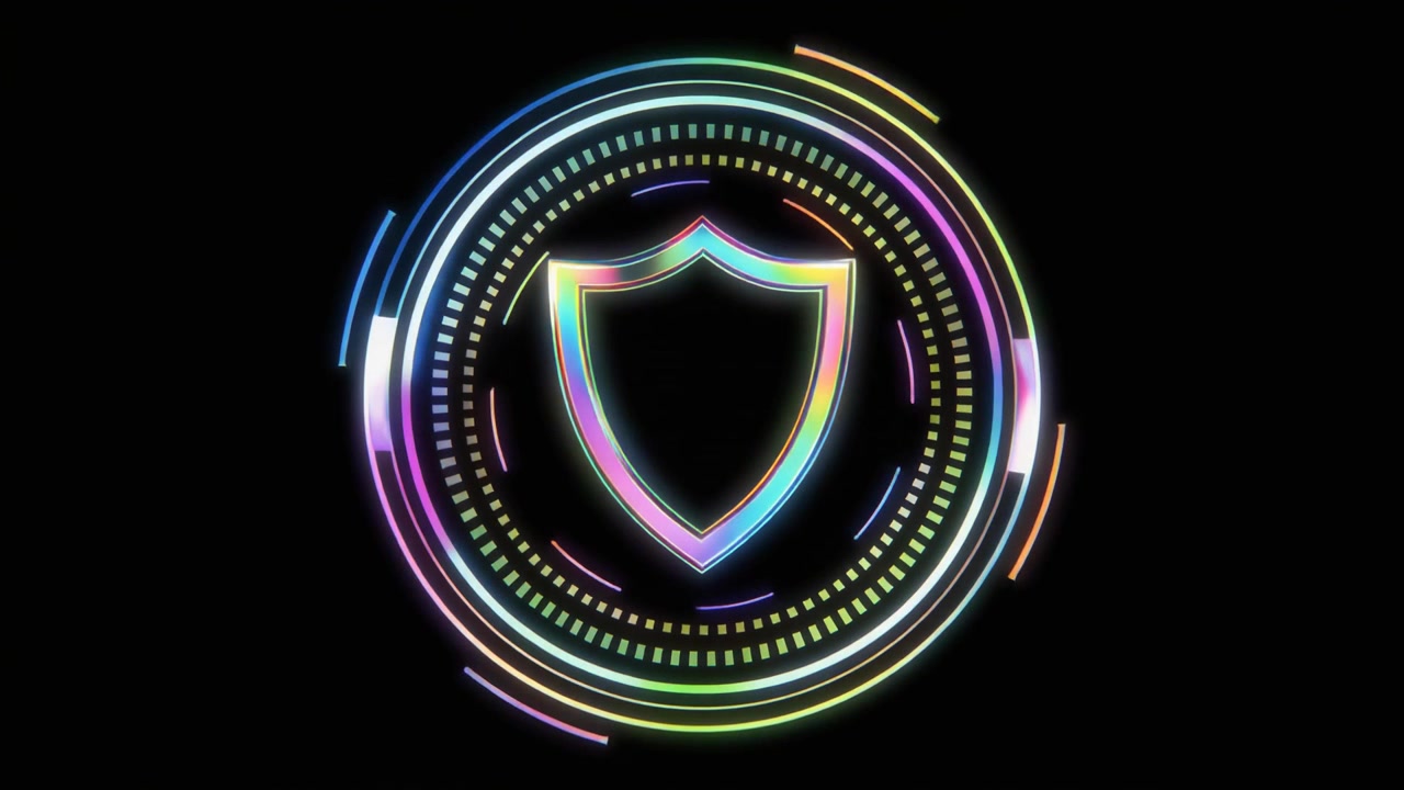 Animated Digital Shield Icon in Glowing HUD Circle