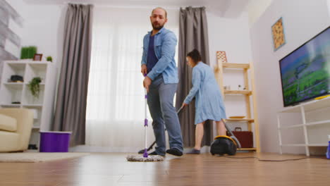 cleaning floor in room