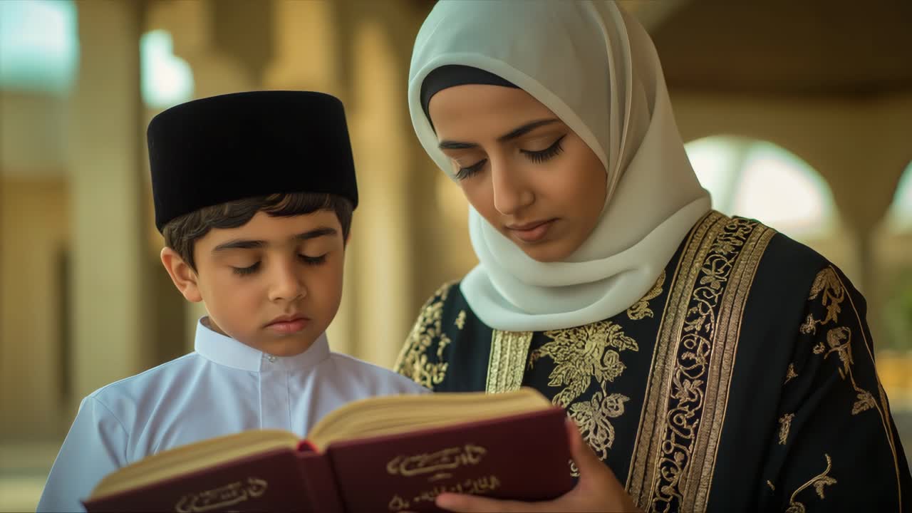 Muslim children reading Quran