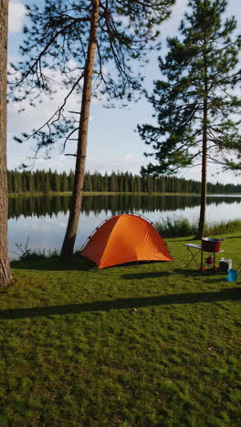 camping by the lake in the woods