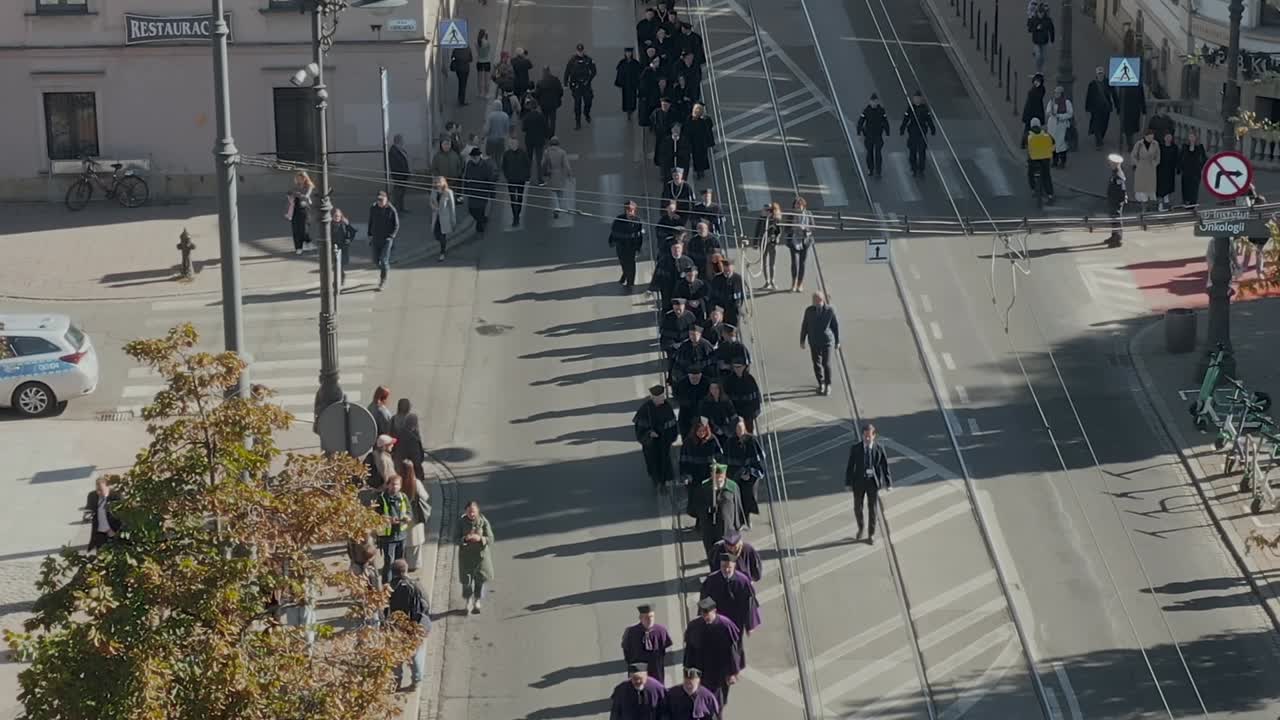 Ceremonial inauguration of the academic year - Parade march of Jagiellonian University professors in Krakow, Poland