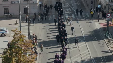 ceremonial inauguration of the academic year - parade march of jagiellonian university professors in krakow, poland