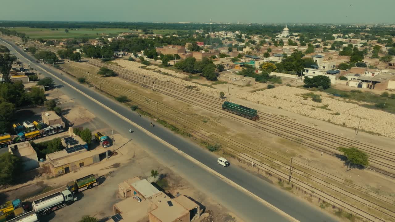 Aerial View of Sher Shah City, Multan, Pakistan with Road and Railway