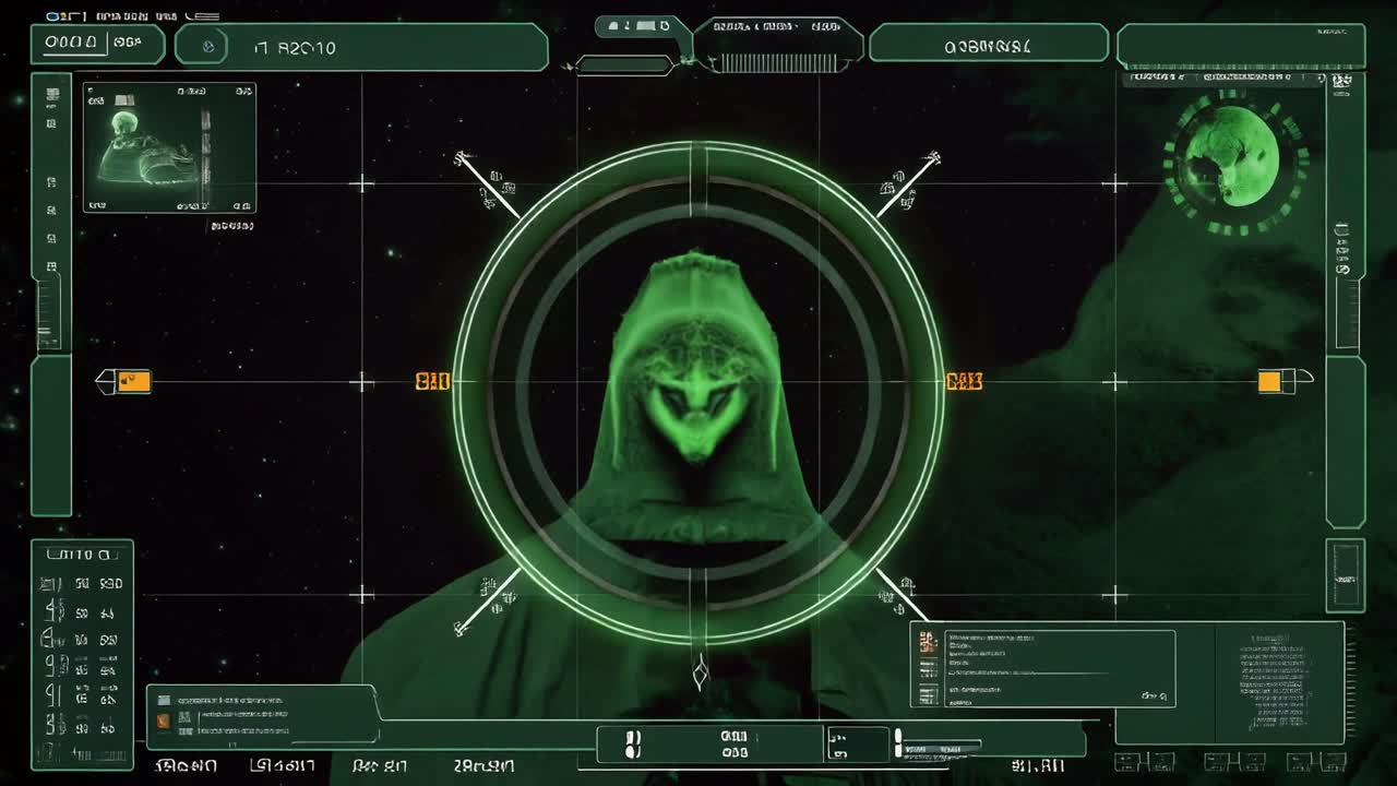 Interfaccia HUD futuristica che scansiona una testa aliena