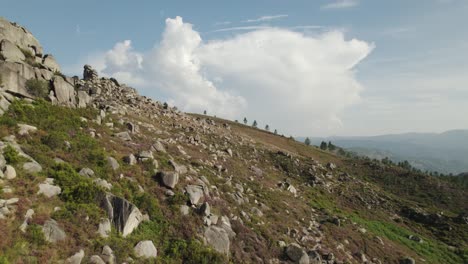 Mountain-slopes-dotted-with-countless-rocks-in-National-Park-Peneda-Gerês,-Portugal