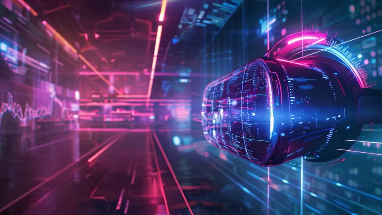 Futuristic VR Headset in a Neon Digital World