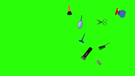 herramientas de barbería elementos planos animación en pantalla verde tecla de croma