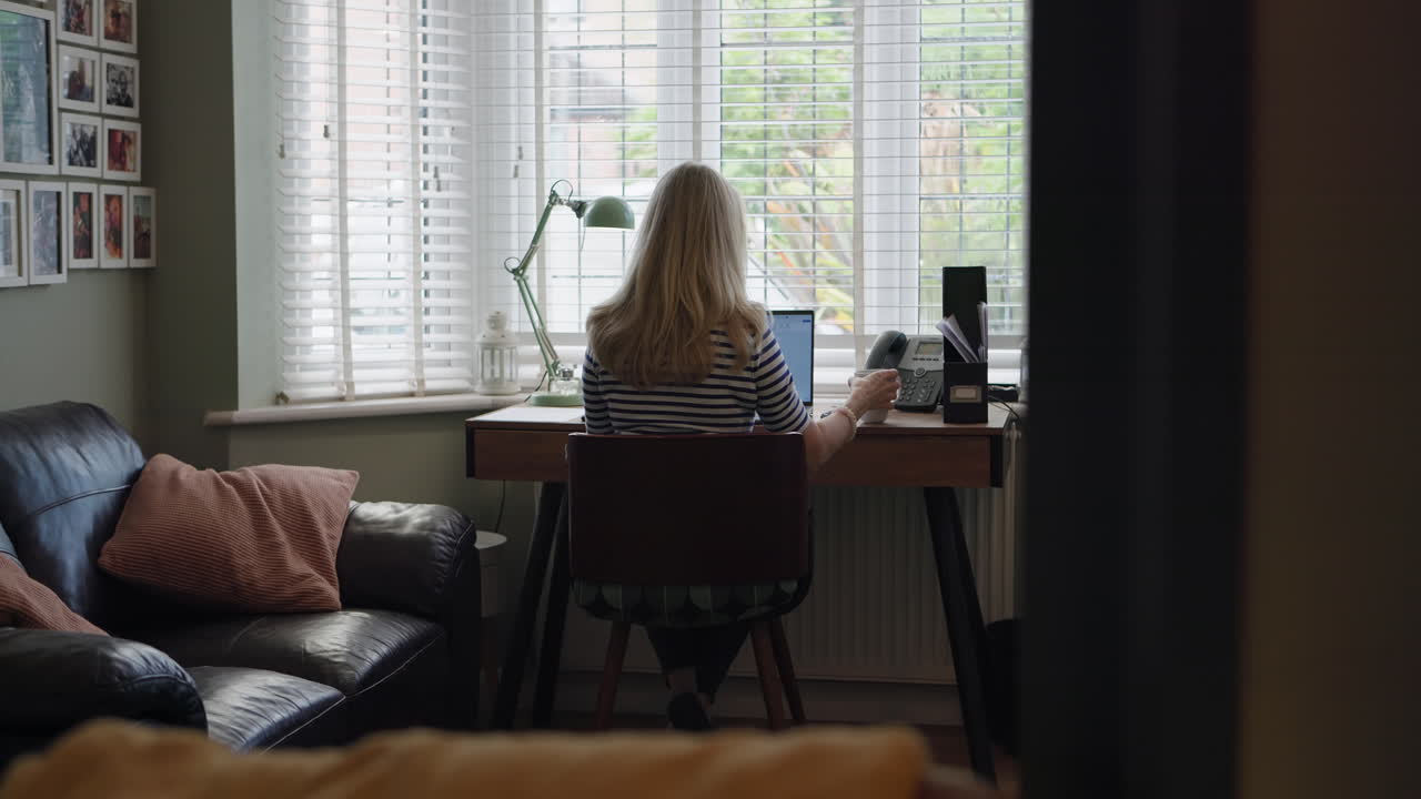 Woman working at desk in home office