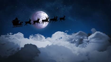 santa and his sleigh flying over clouds loopable