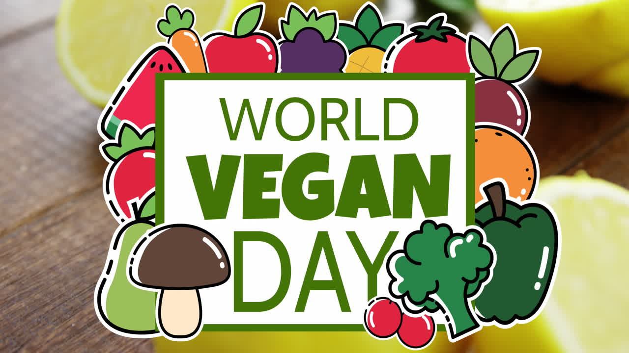 animación de texto vegano sobre limones recién cortados