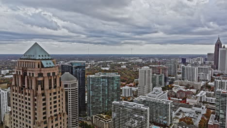 atlanta aerial v752 drone fly through in between high rise buildings at midtown commercial district capturing downtown cityscape during daytime with cloudy sky - shot with mavic 3 cine - november 2021