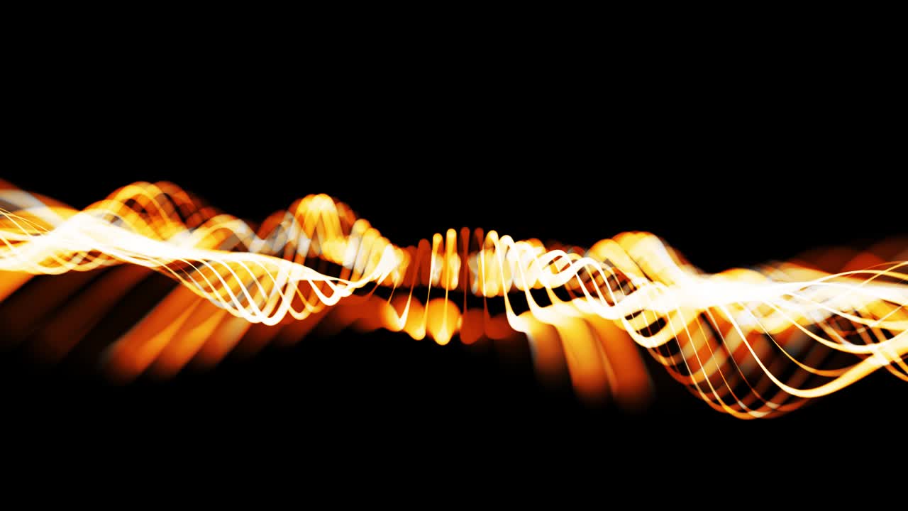 빛나는 노란색 선의 추상적인 배경은 파동하는 표면을 형성합니다. 아름다운 구부러진 선은 4k에서 아름다운 루프 창의적인 배경입니다.