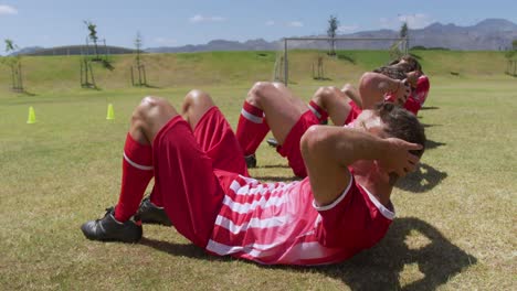 Soccer-players-working-out-on-field