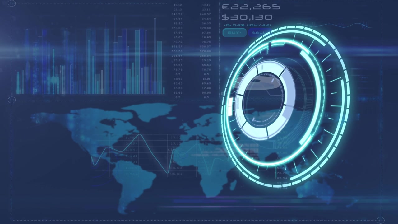 Animation of scan scoping and data processing over map on navy background