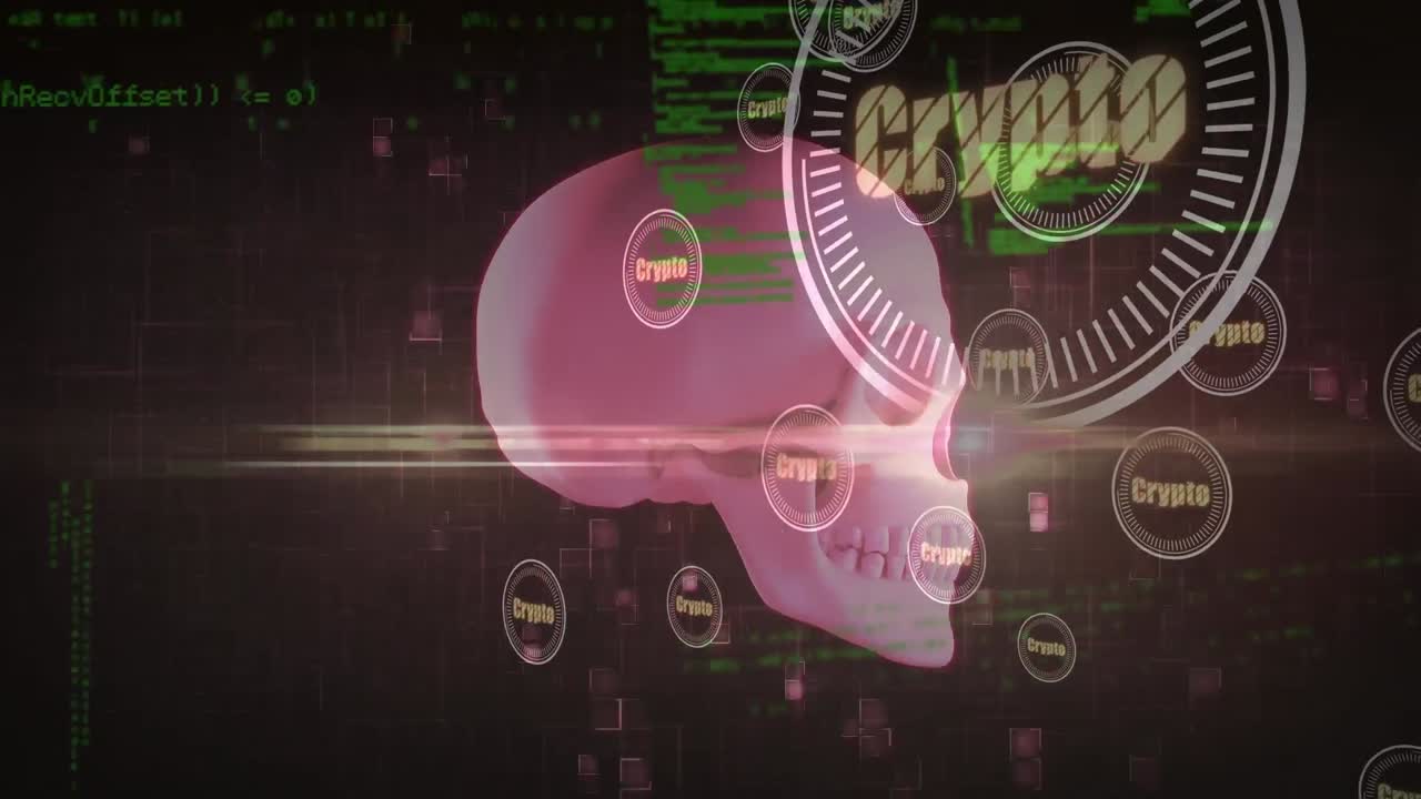 animación del cráneo sobre el procesamiento de datos en fondo negro