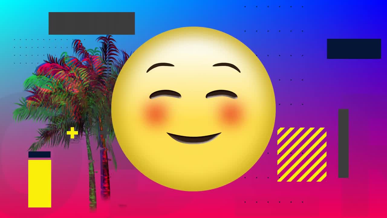un emoji sonriente y una palmera colorida