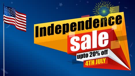 saludos del 4 de julio por un 20% de descuento en una tienda con bandera americana y fuegos artificiales