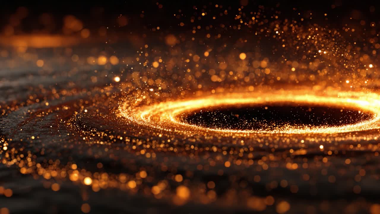 Esplorando il mistero di un abisso luminoso: Un affascinante primo piano di un vuoto oscuro circondato da incantevoli particelle scintillanti